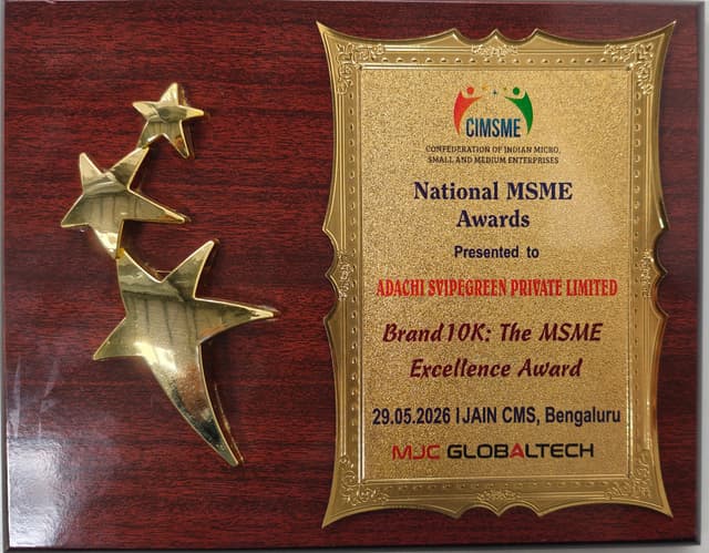 CIMSME National MSME Excellence Award — Brand10K awarded to Adachi Svipegreen Private Limited (Tigreen), at JAIN CMS Bengaluru, May 2026